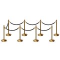 Montour Line Stanchion Post and Rope Kit Pol.Brass, 8 Ball Top7 Black Rope C-Kit-8-PB-BA-7-ER-BK-PB